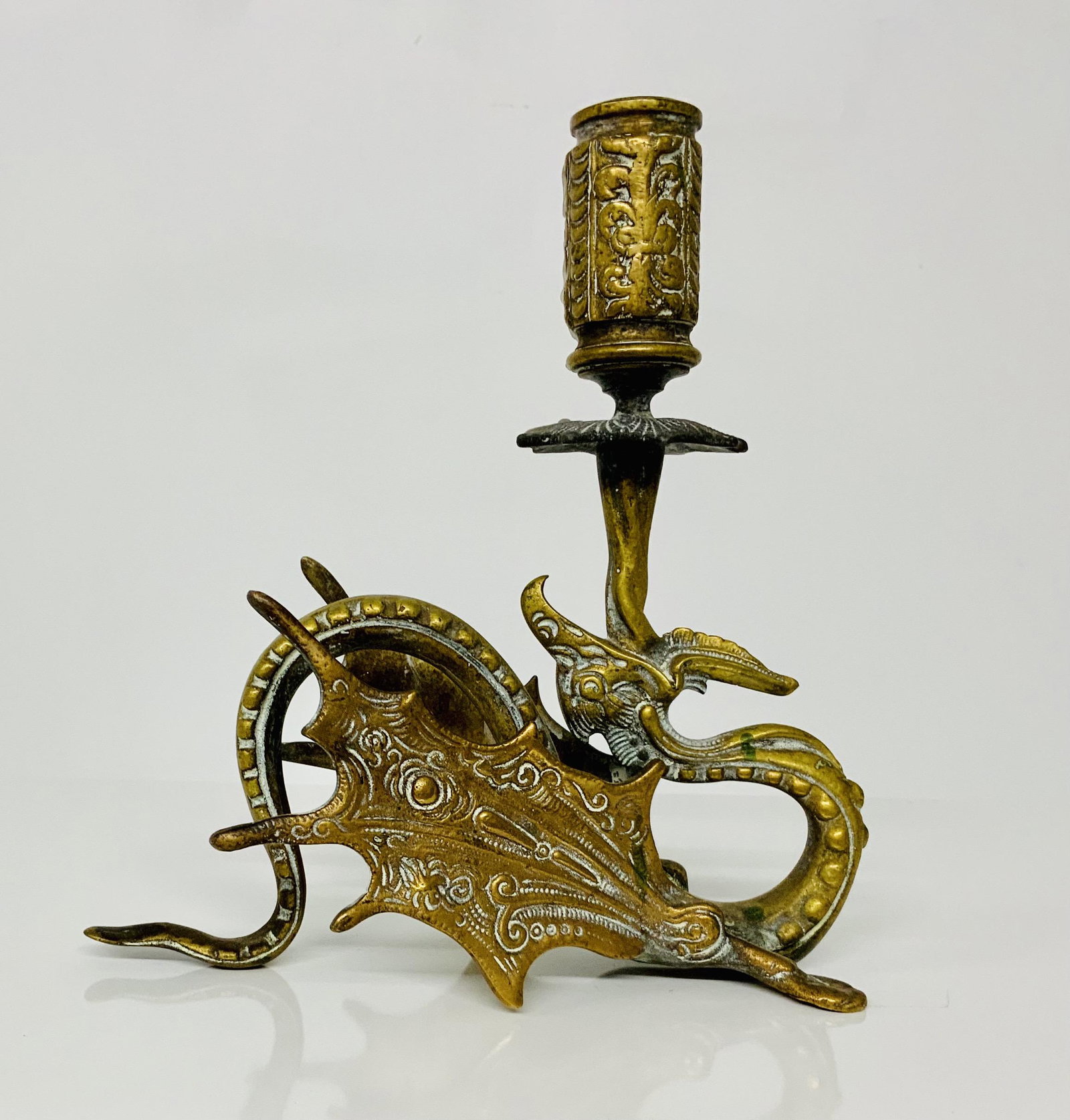 19th Century Bronze Griffin Candelabra: 2.5H x 7W x 2D