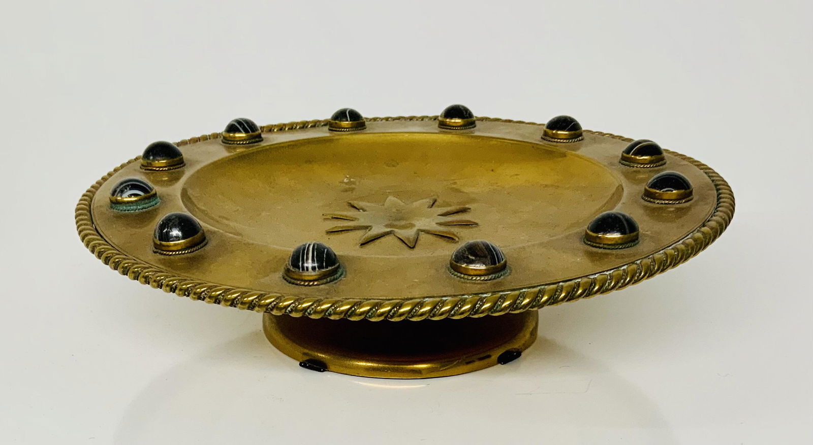 Bronze Centerpiece with Agate Cabachons: 2.5H x 10.25 Diameter