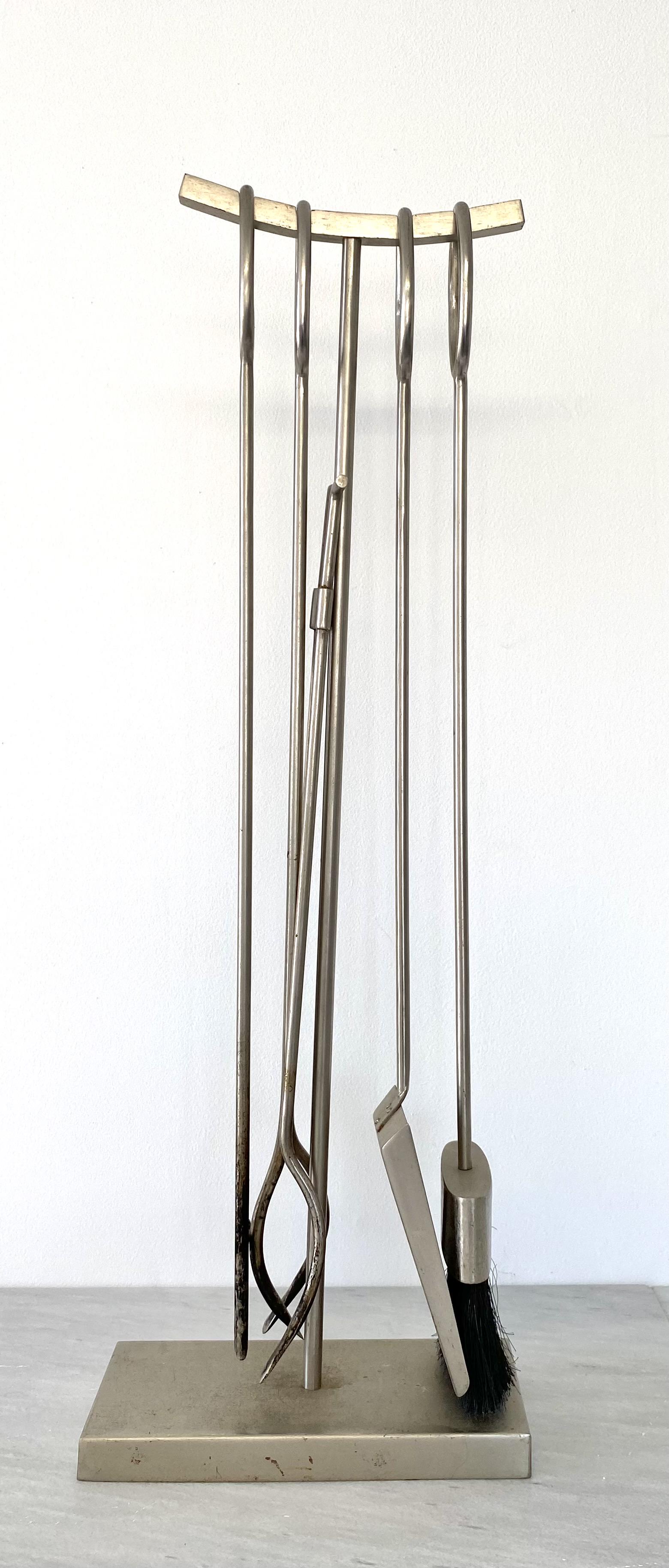 Brushed Steel Modernist Fire Tools: Brushed Steel Modernist Fire Tools