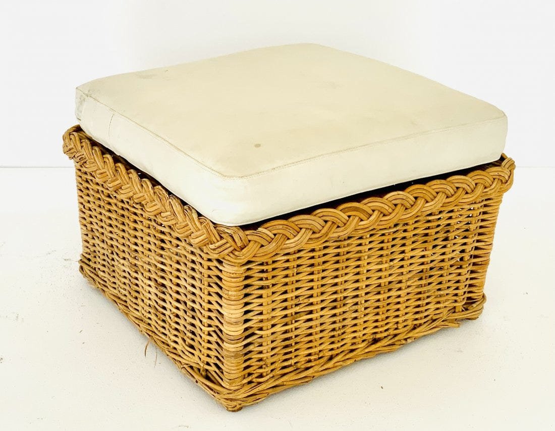 Michael Taylor Wicker Ottoman: 10H x 23W x 23D