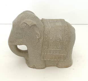 Crackle Glazed Elephant Garden Stool: 17H x 22W x 14D