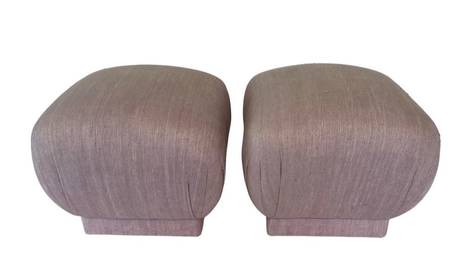 Pair of Karl Springer Style Silk Poufs (1 of 1)
