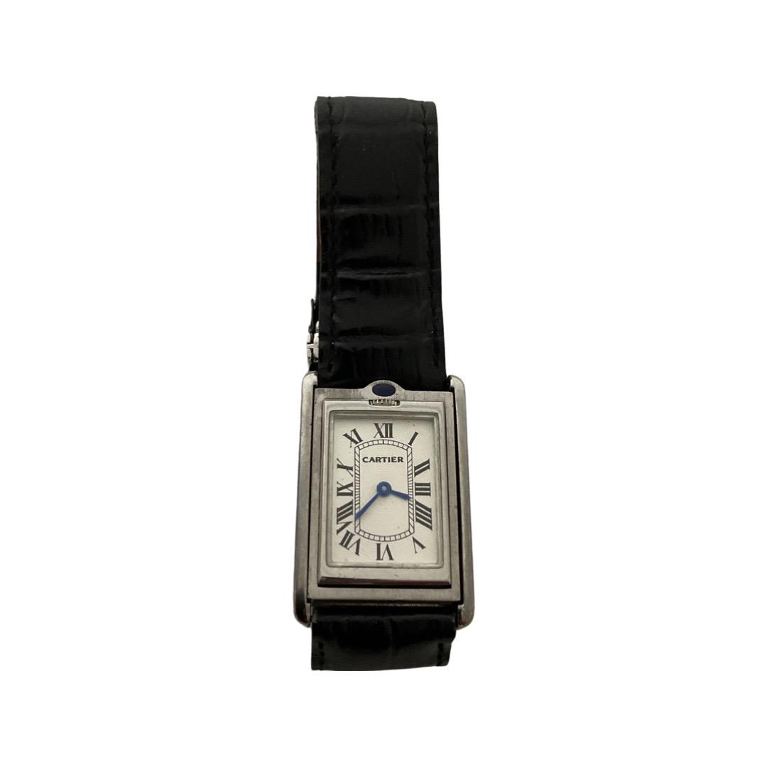 Faux Cartier Square Face Watch with Leather Band: Faux Cartier Square Face Watch with Leather Band