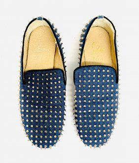 Christian Louboutin SIlver Studded Loafers: Size 45