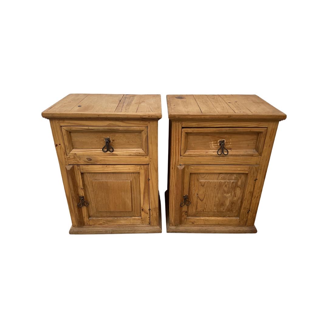 Pair Mexican Handmade Night Stands w/ Glass Top: 28H x 21W x 16D