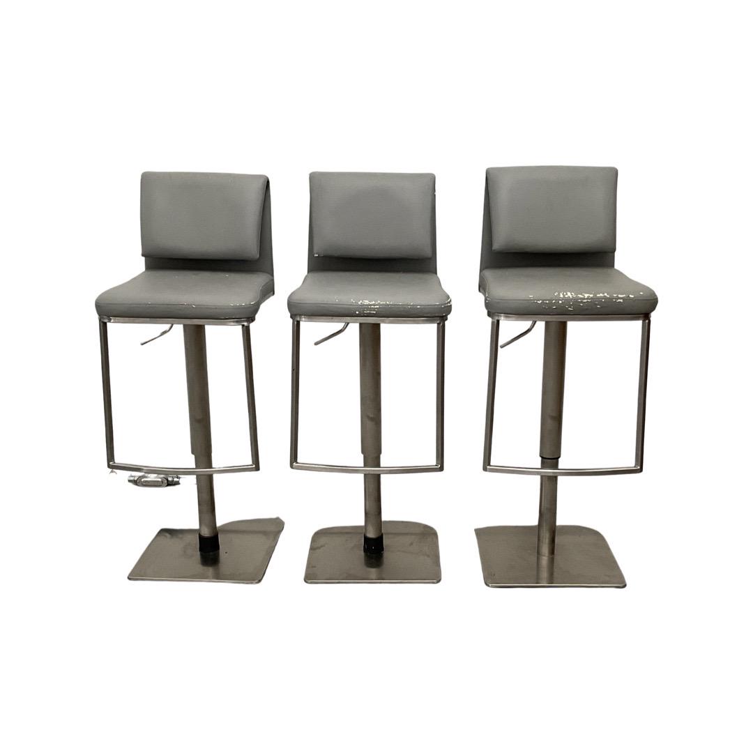 Set of 3 Silver Barstools with Grey Seats (1 of 1)