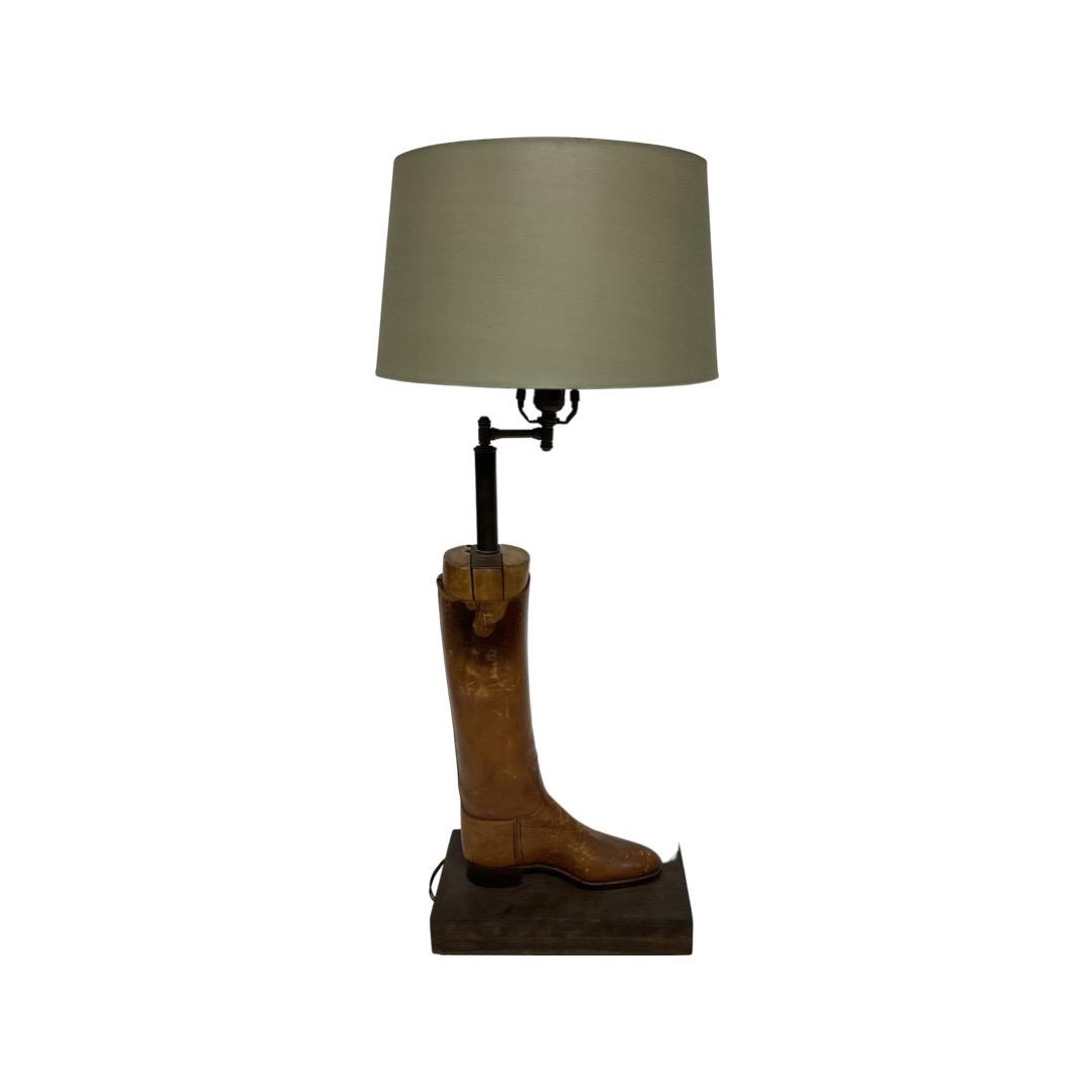 Antique Leather Boot Lamp: 34H x 12W x 7D