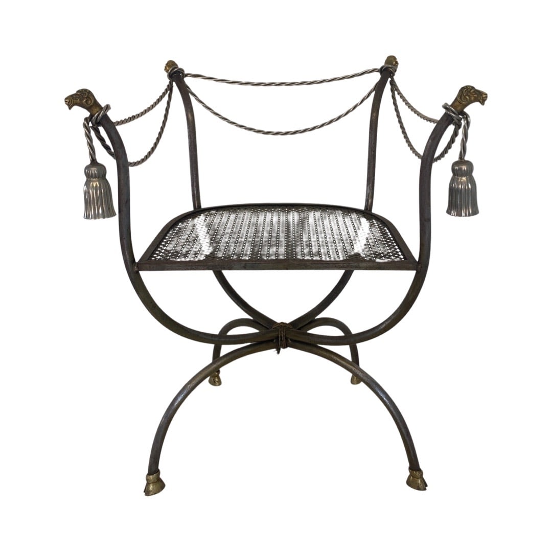 Maison Jansen Steel & Brass Chair: Maison Jansen Steel & Brass Chair 31x23x21