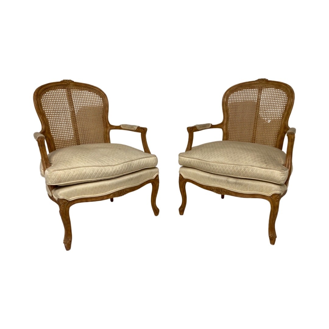 Pair of 2 Jansen Style Bergere: Pair of 2 Jansen Style Bergere 38x28x20