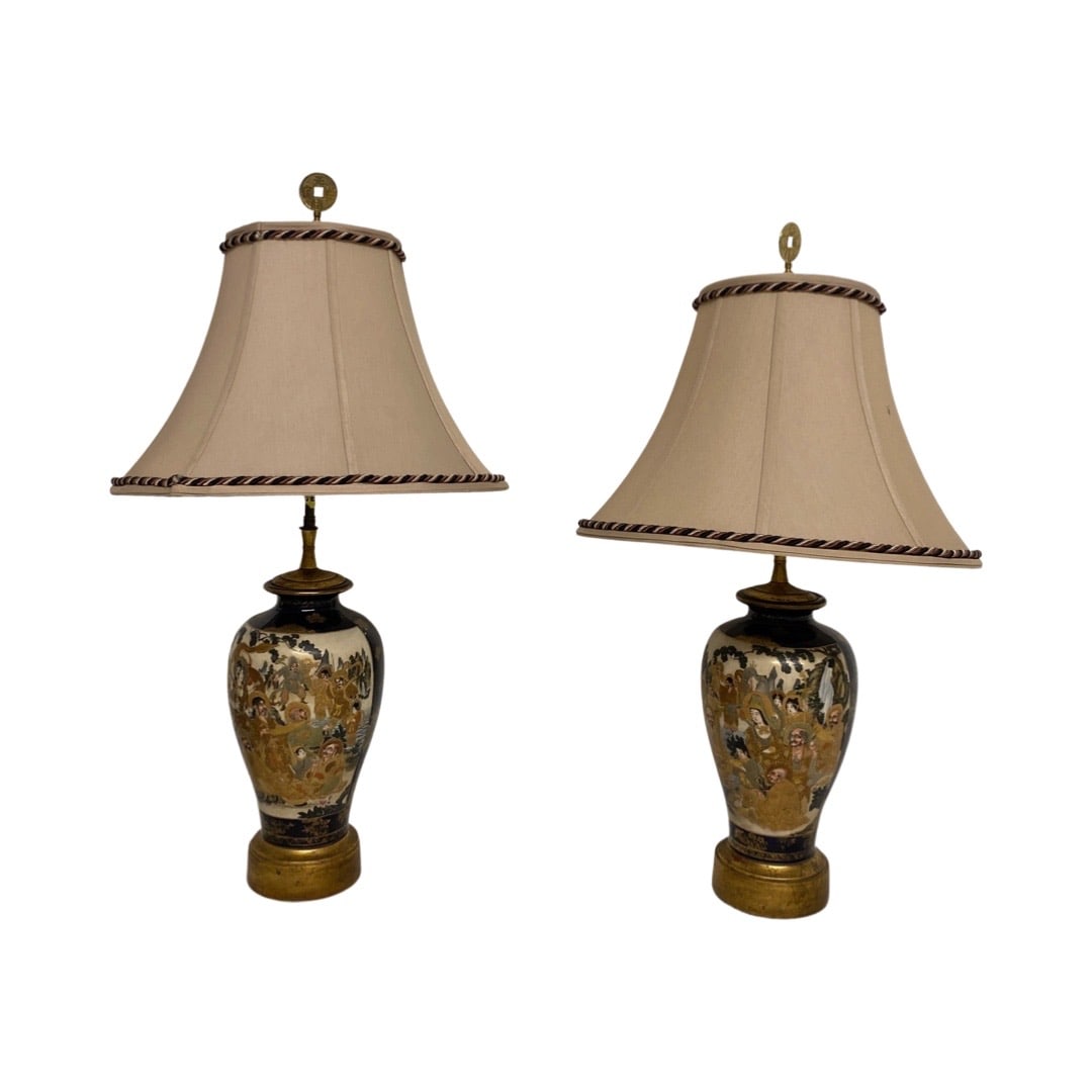 2 Satsuma Antique Urn Lamps: 2 Satsuma Antique Urn Lamps30x18x18