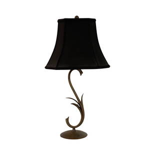 Hans Grag scroll brass lamp w Black Shade: Hans Grag scroll brass lamp w Black Shade24x6