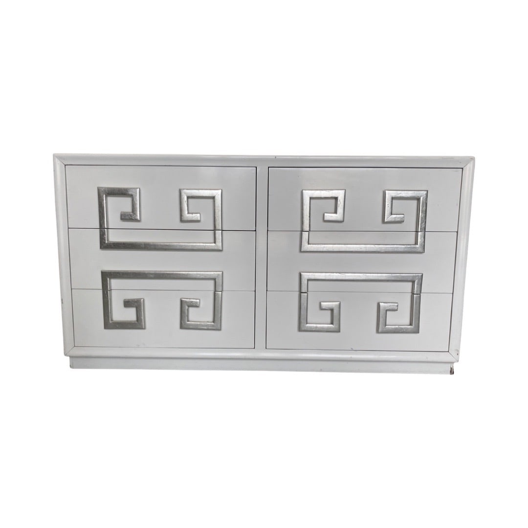 Kittinger Art Deco White Chest w Silver Scrolls: Kittinger Art Deco White Chest w Silver Scrolls32x58x19