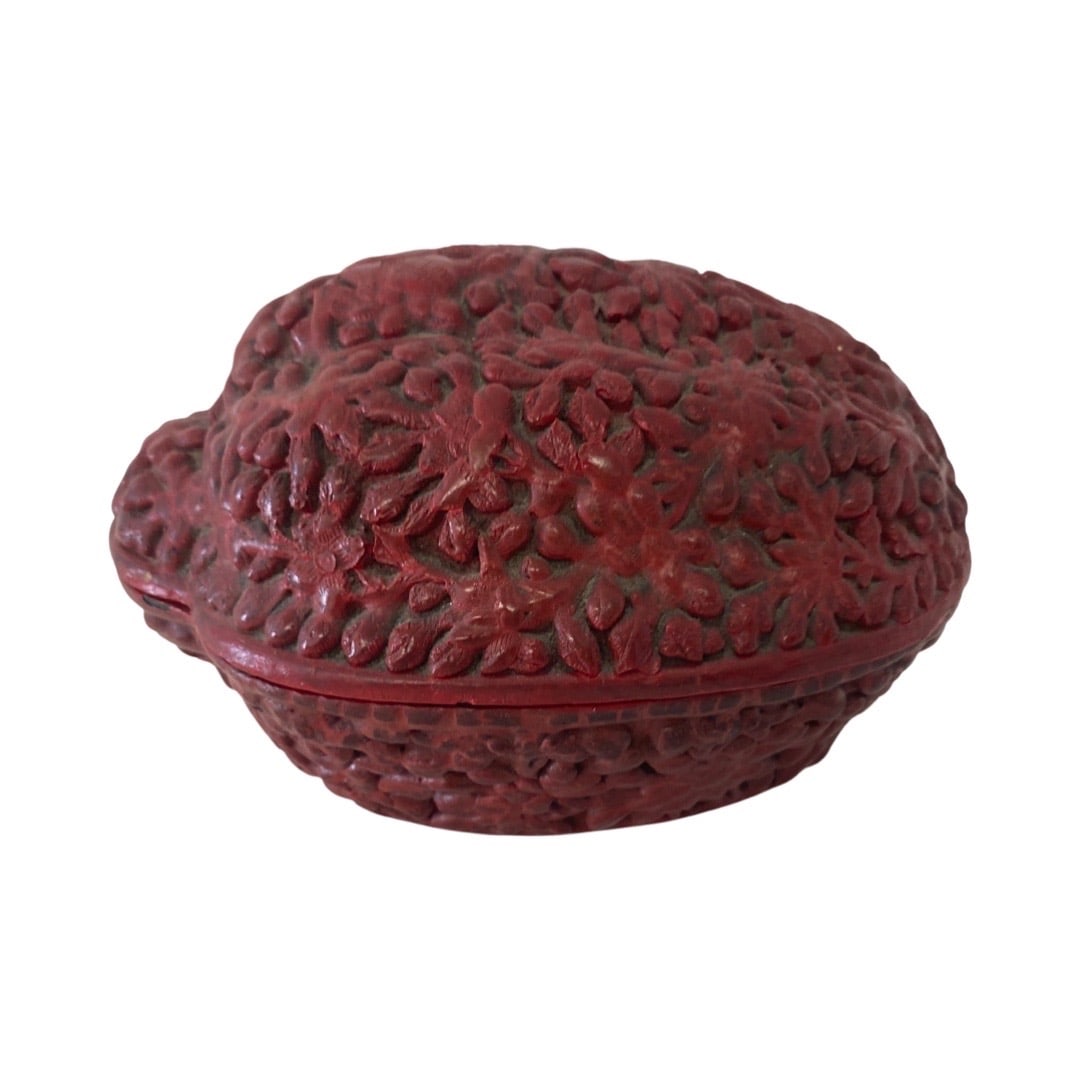 Antique Chinese Cinnabar Walnut carved box: Antique Chinese Cinnabar Walnut carved box3.5 x 6