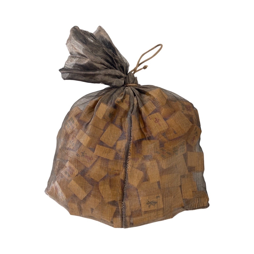 green mesh bag w Mah Jong game set: green mesh bag w Mah Jong game set