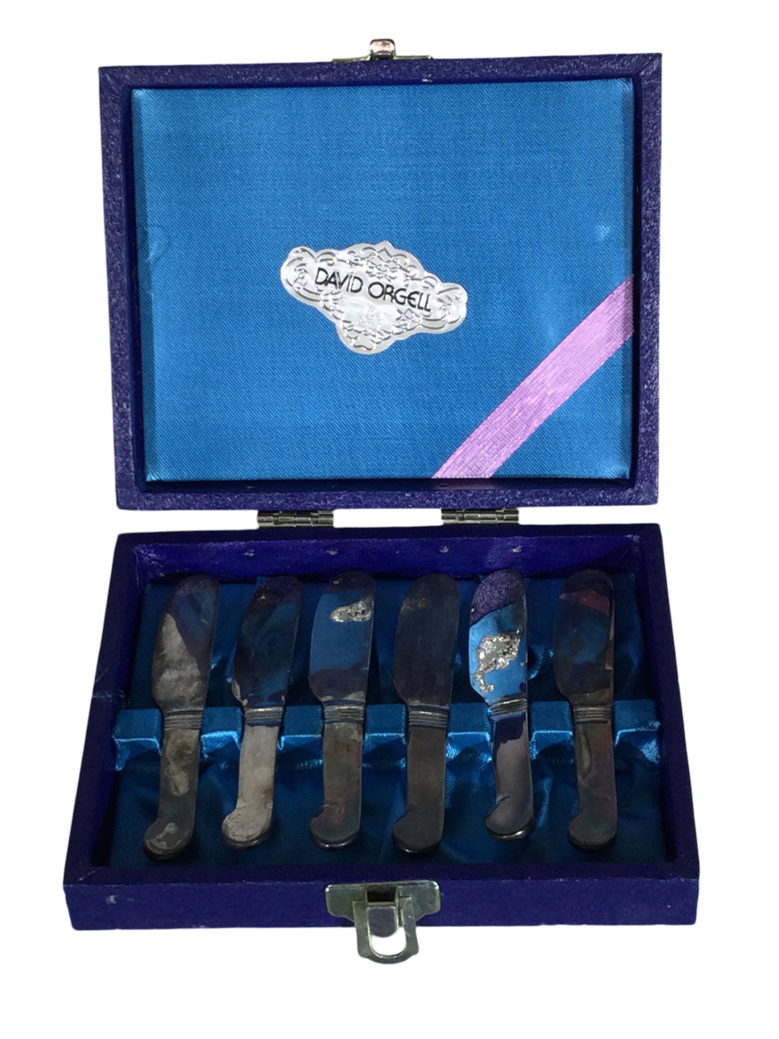 Set of 6 Vintage Sterling Butter Knives in Blue Case (1 of 1)
