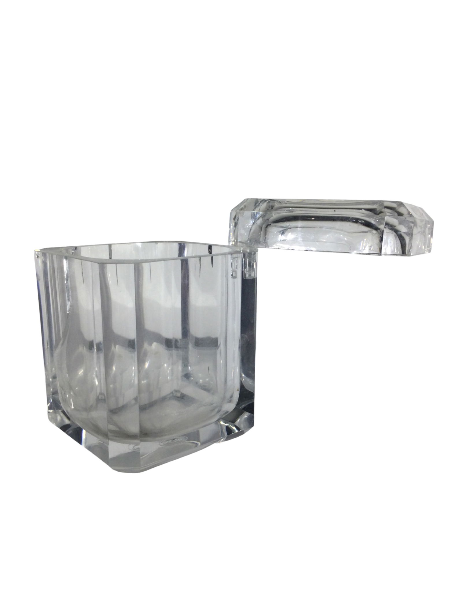 Vintage Lucite Ice Bucket Swivel Lid Heavy Cube Shape (1 of 3)