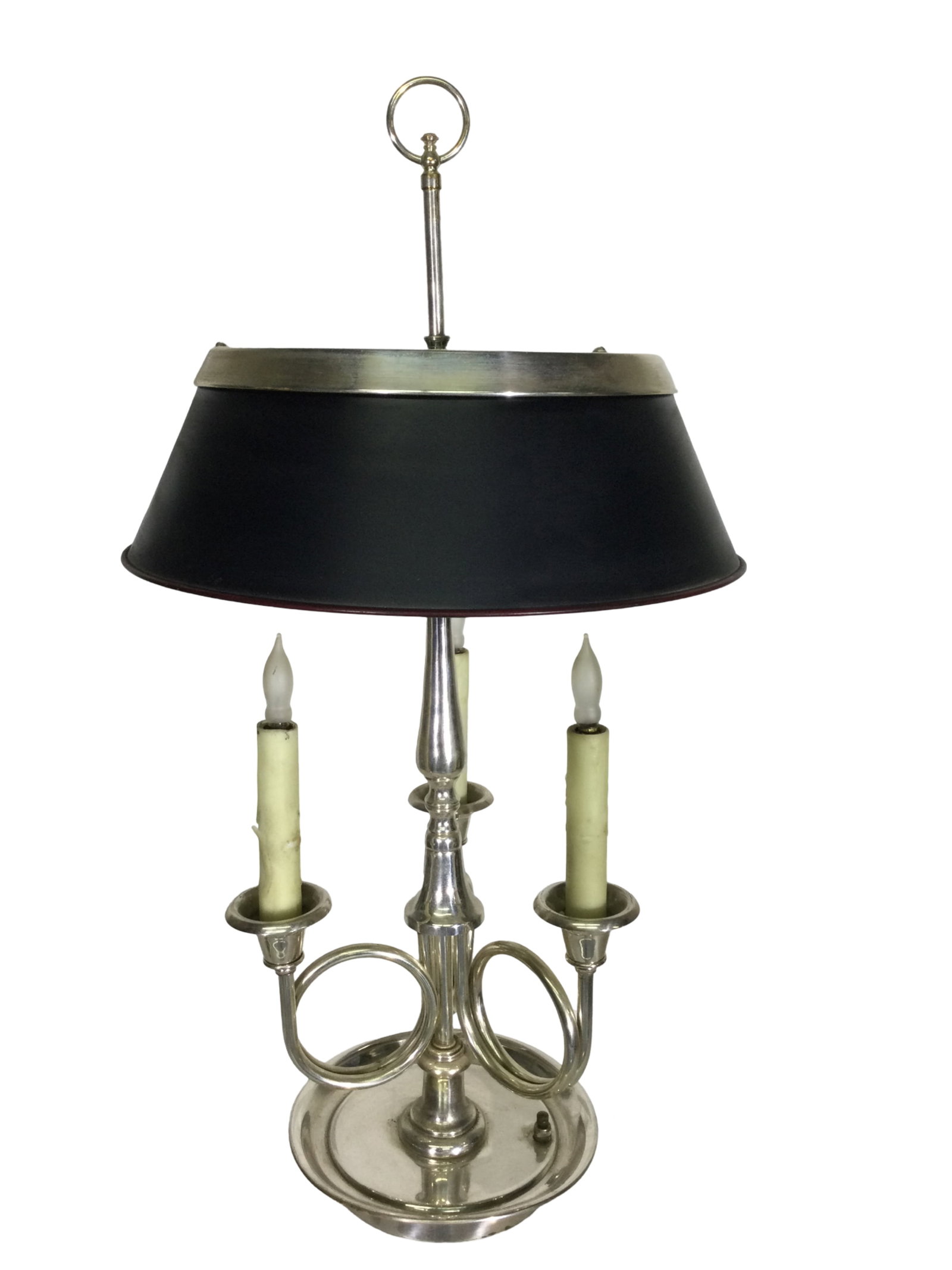Silver Plated Bouilotte Table Lamp: 27 x 8 DiameterSilver Plated Bouilotte Table Lamp