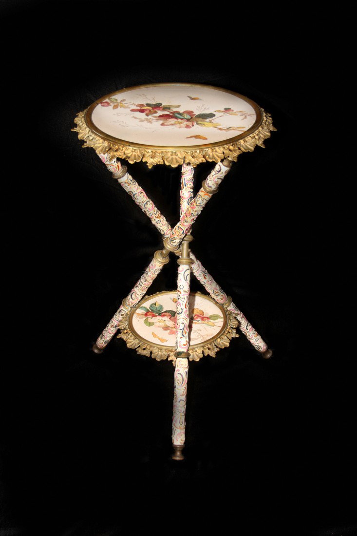 19th Century Bronze and Porcelain Guéridon: 19th Century Bronze and Porcelain Guéridon. Dimensions: 27.5" high, 16" in diameter (top).
