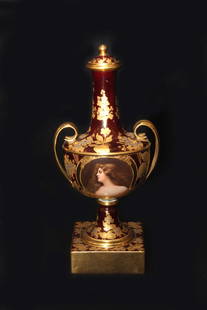 19th Century Royal Vienna Portrait Urn: 19th Century Royal Vienna Portrait Urn. Dimensions: 13" high, 6" wide.