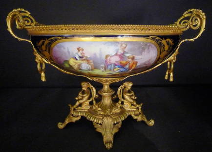 19th Century Sevres and Gilt Bronze Figural Center: 19th Century Sevres and Gilt Bronze Figural Center Piece. 22 1/2 In. W. , 15 In. H.