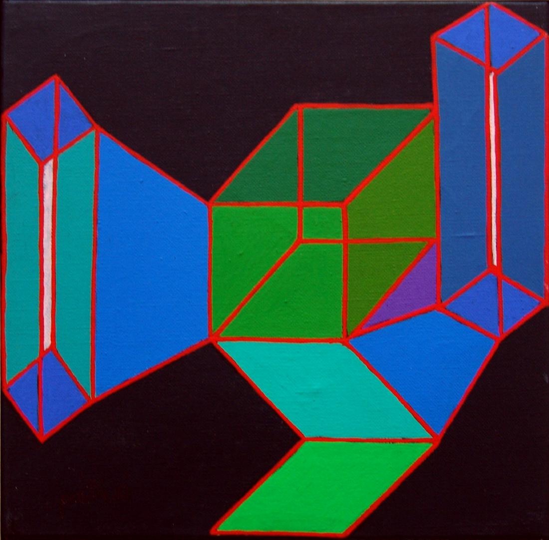 Achille Perilli 1927, Roma Rm - Italia Hera: tecnica mista su tela 20x20 cm 1983 firma dell’artista in basso a sinistra e sul retro; opera con cornice certificato di autenticità Picenum; cartiglio su retro Expo Arte Bari, 1984