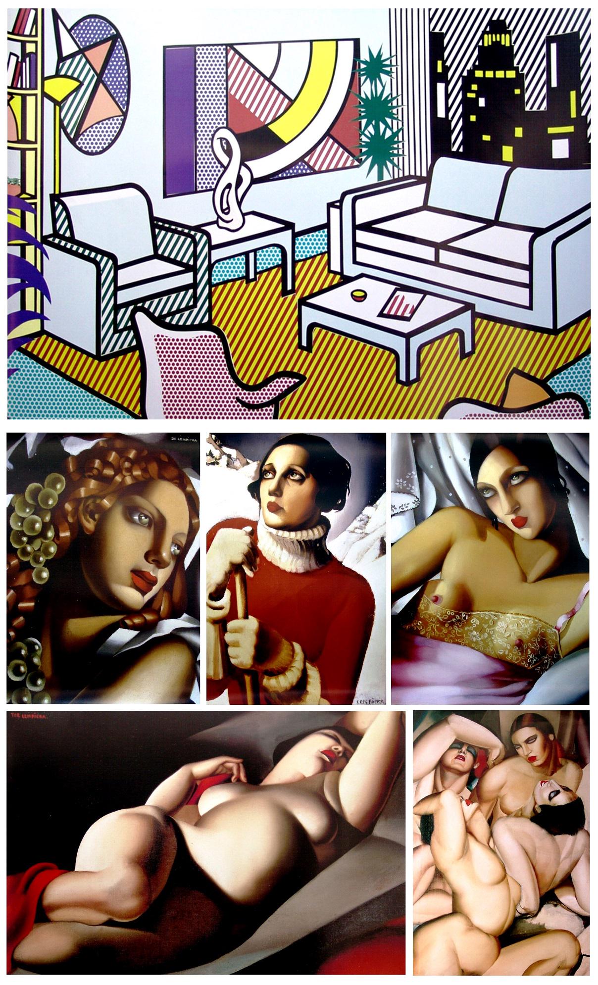 TAMARA DE LEMPICKA, ROY LICHTENSTEIN senza titolo: manifesto offset lotto composto da 5 manifesti di Tamara de Lempicka 70x50 cm ed un manifesto di Roy Lichtenstein 70x100 cm