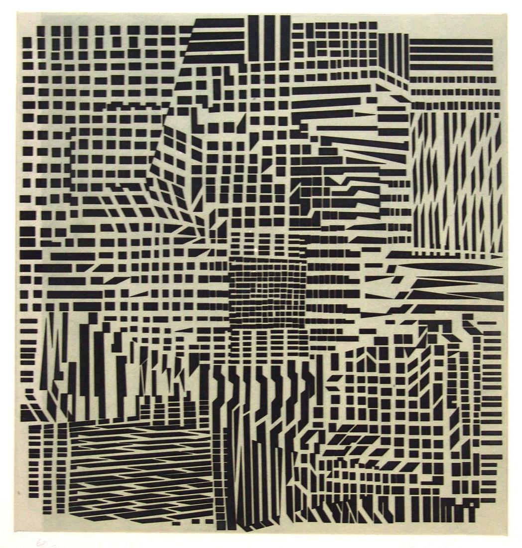 VICTOR VASARELY (1906, PÃ©cs - 1997, Parigi): acquaforte acquatinta, 71,5x53 cm es. 68/150, firma dell'artista in basso a destra certificato di autenticitÃ Picenum