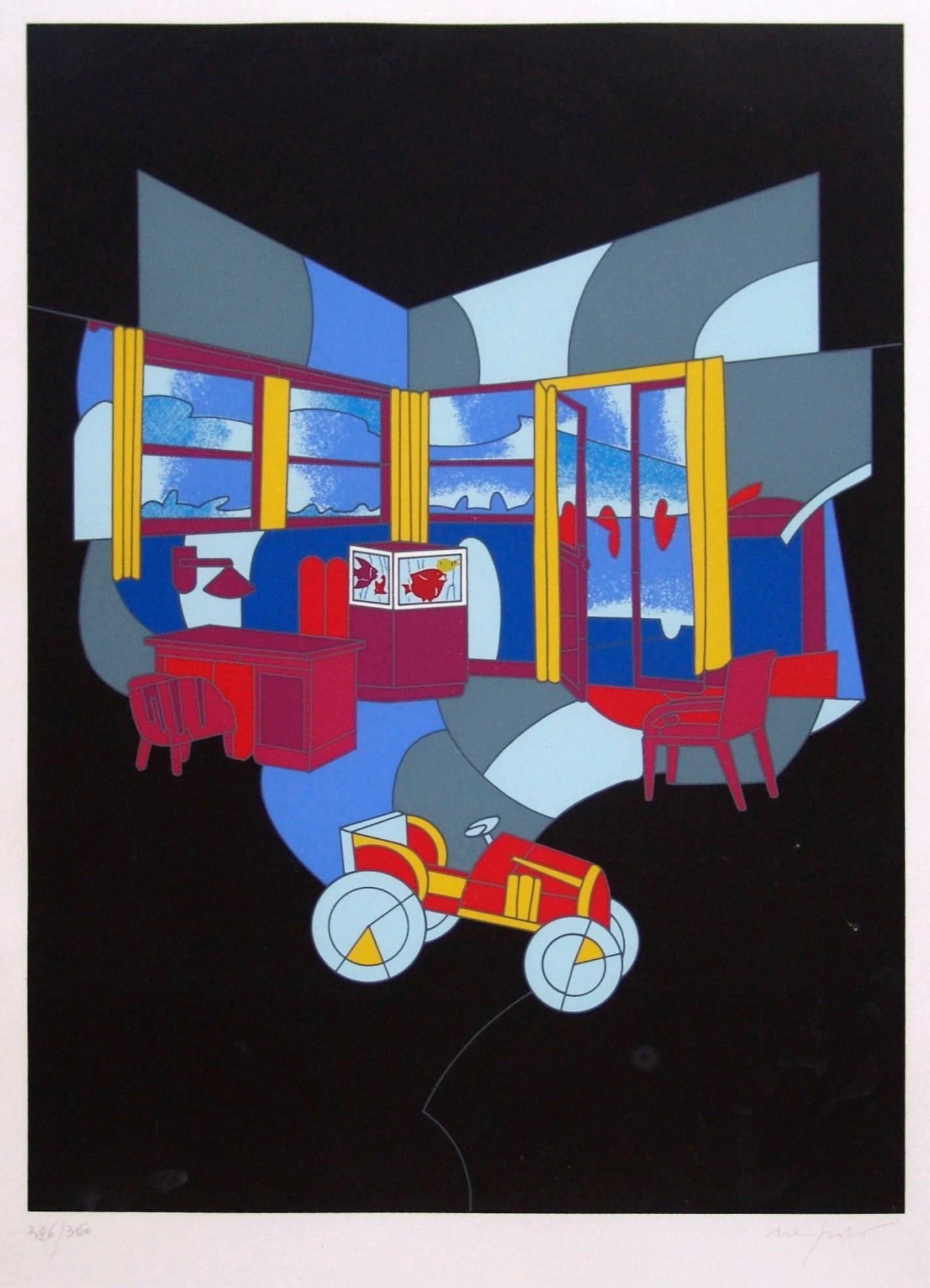 UGO NESPOLO (1941, Mosso) [Italia] senza titolo: serigrafia, 70x50 cm es. 326/360, firma dell'artista in basso a destra, opera con cornice certificato di autenticitÃ Picenum