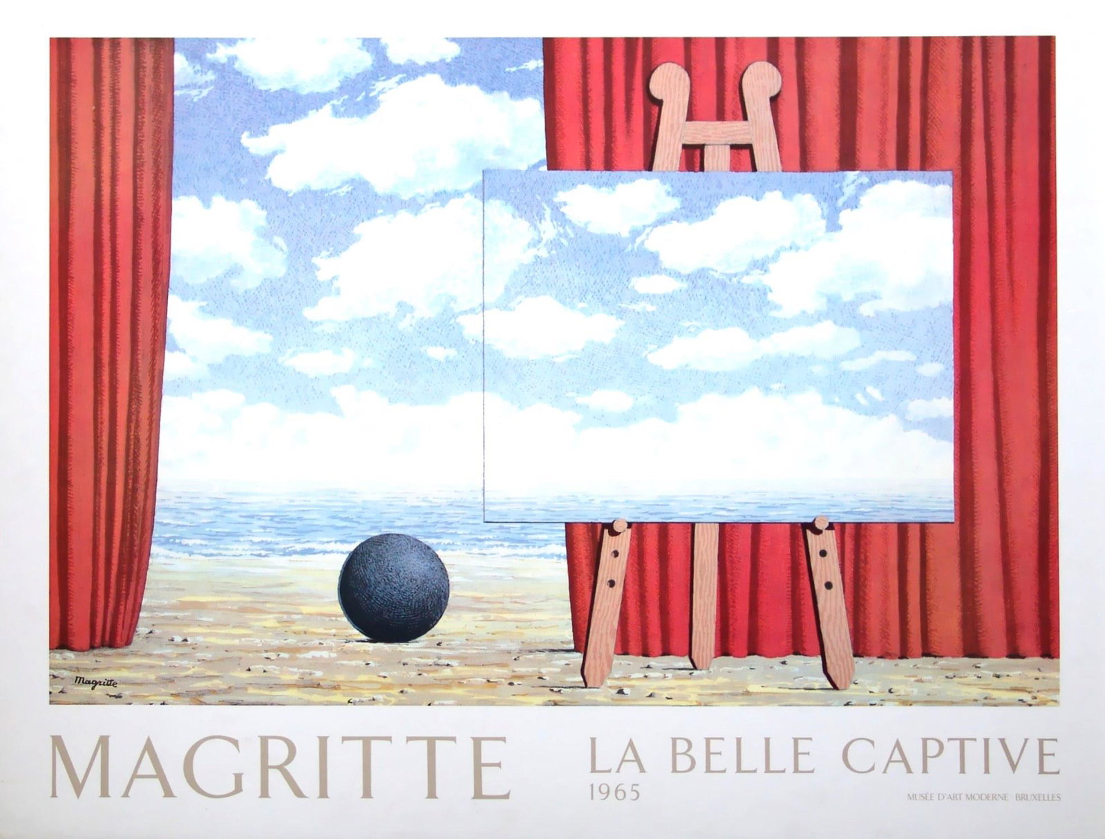 RENÃ‰ MAGRITTE (1898, Lessines - 1967, Schaerbeek): manifesto offset, 70x90 cm firma dell'artista stampata in basso a sinistra, opera con cornice certificato di autenticitÃ Picenum