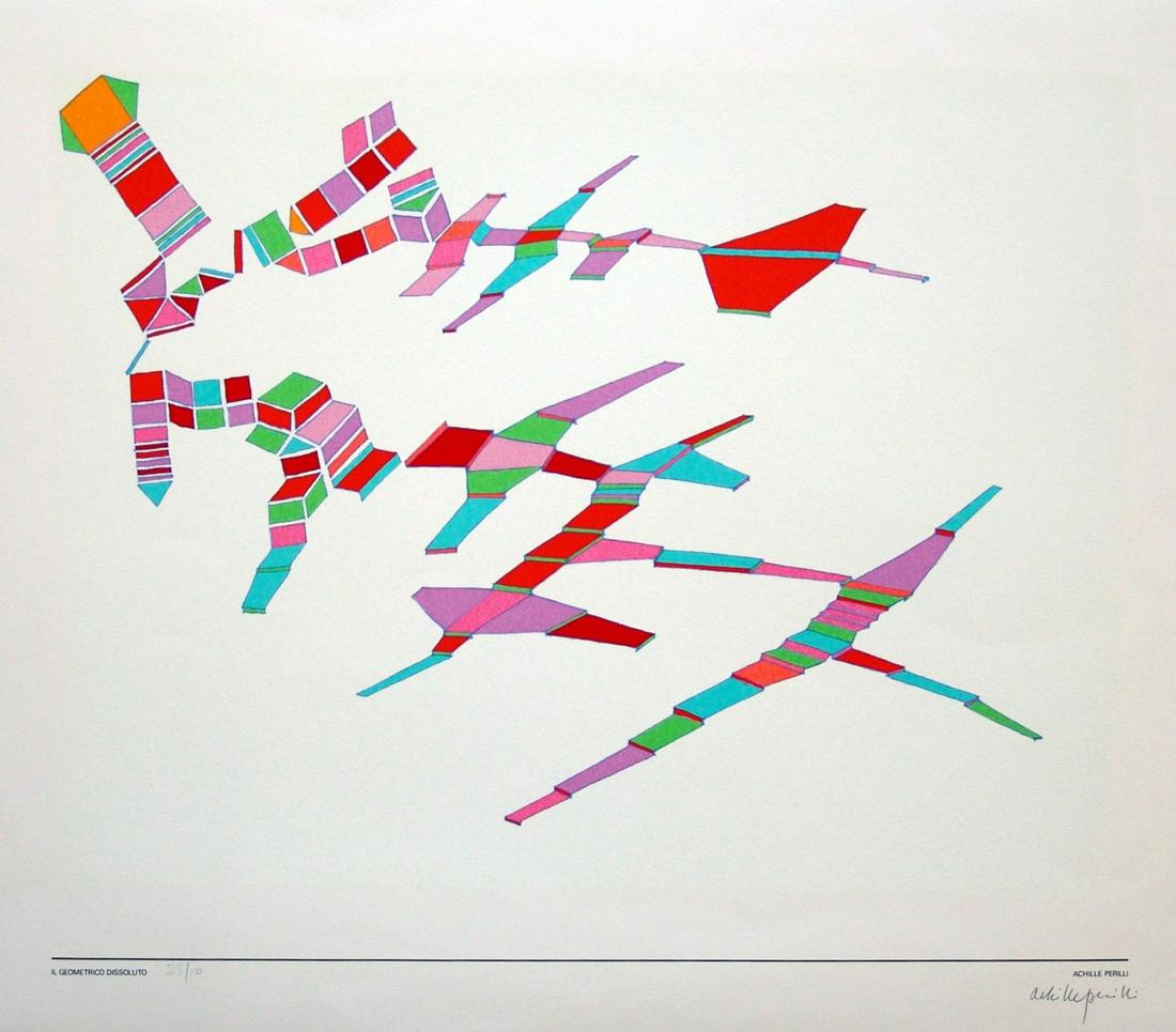ACHILLE PERILLI (1927, Roma) [Italia] "Il geometrico: litografia, 68x84 cm es. 25/100, firma dell'artista in basso a destra certificato di autenticitÃ Picenum