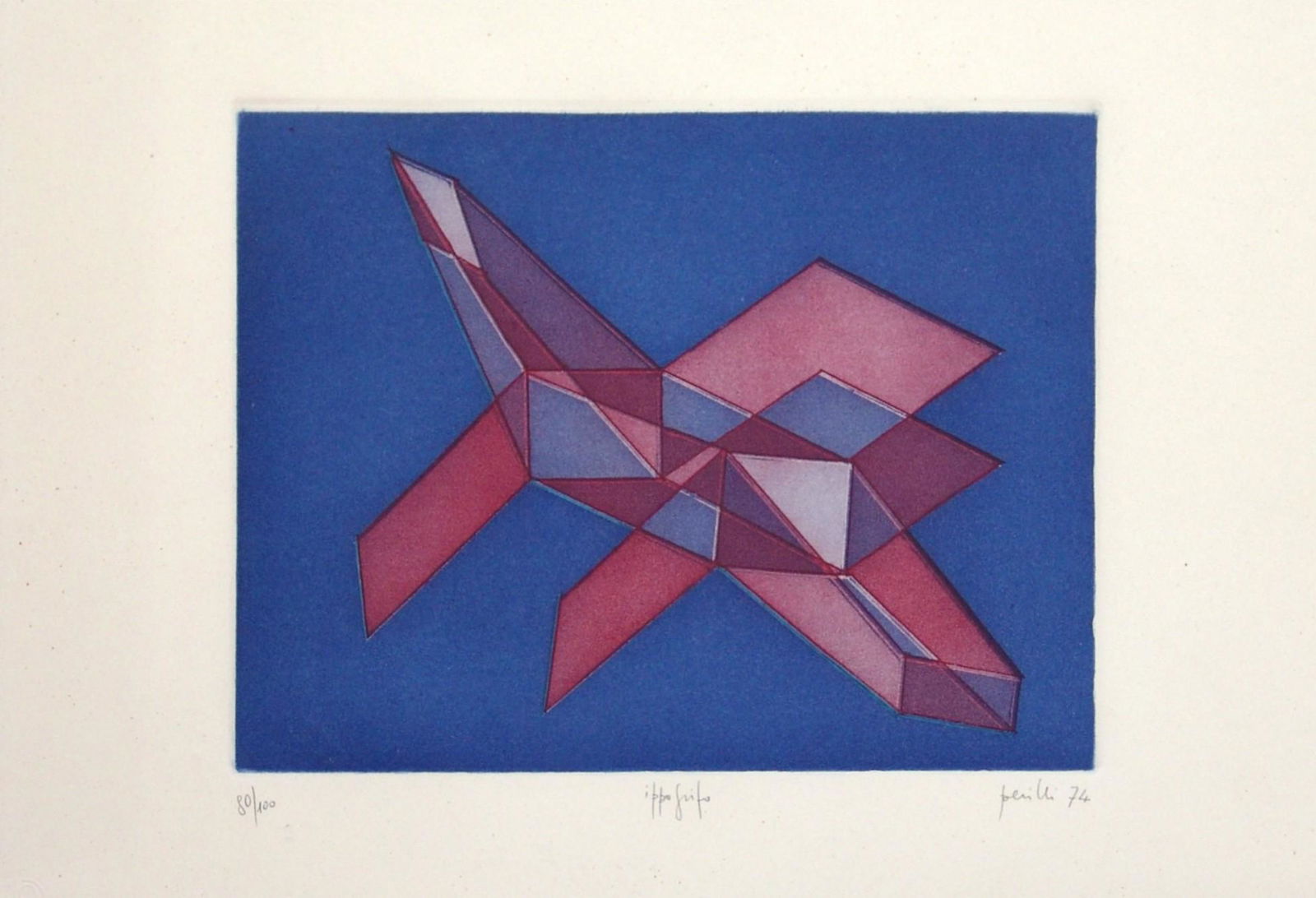 ACHILLE PERILLI (1927, Roma) [Italia] "Ippogrifo" 1974: acquaforte acquatinta, 35x50 cm es. 80/100, firma dellâ€™artista in basso a destra, opera con cornice certificato di autenticitÃ Mikarte