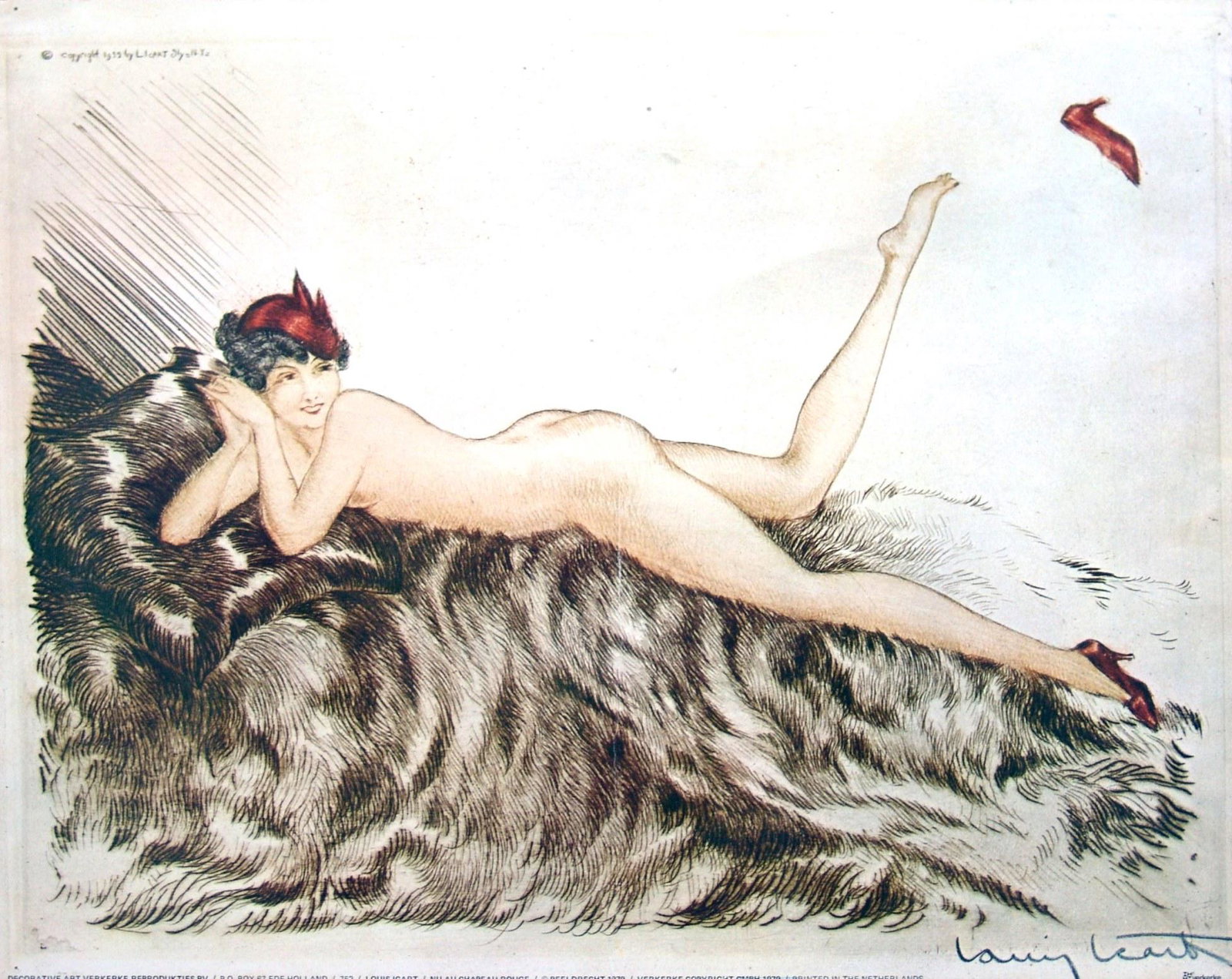 LOUIS ICART (1888, Tolosa - 1950, Parigi) [Francia]: manifesto offset, 40x49 cm firma dell'artista stampata in basso a destra, opera con cornice certificato di autenticitÃ Picenum