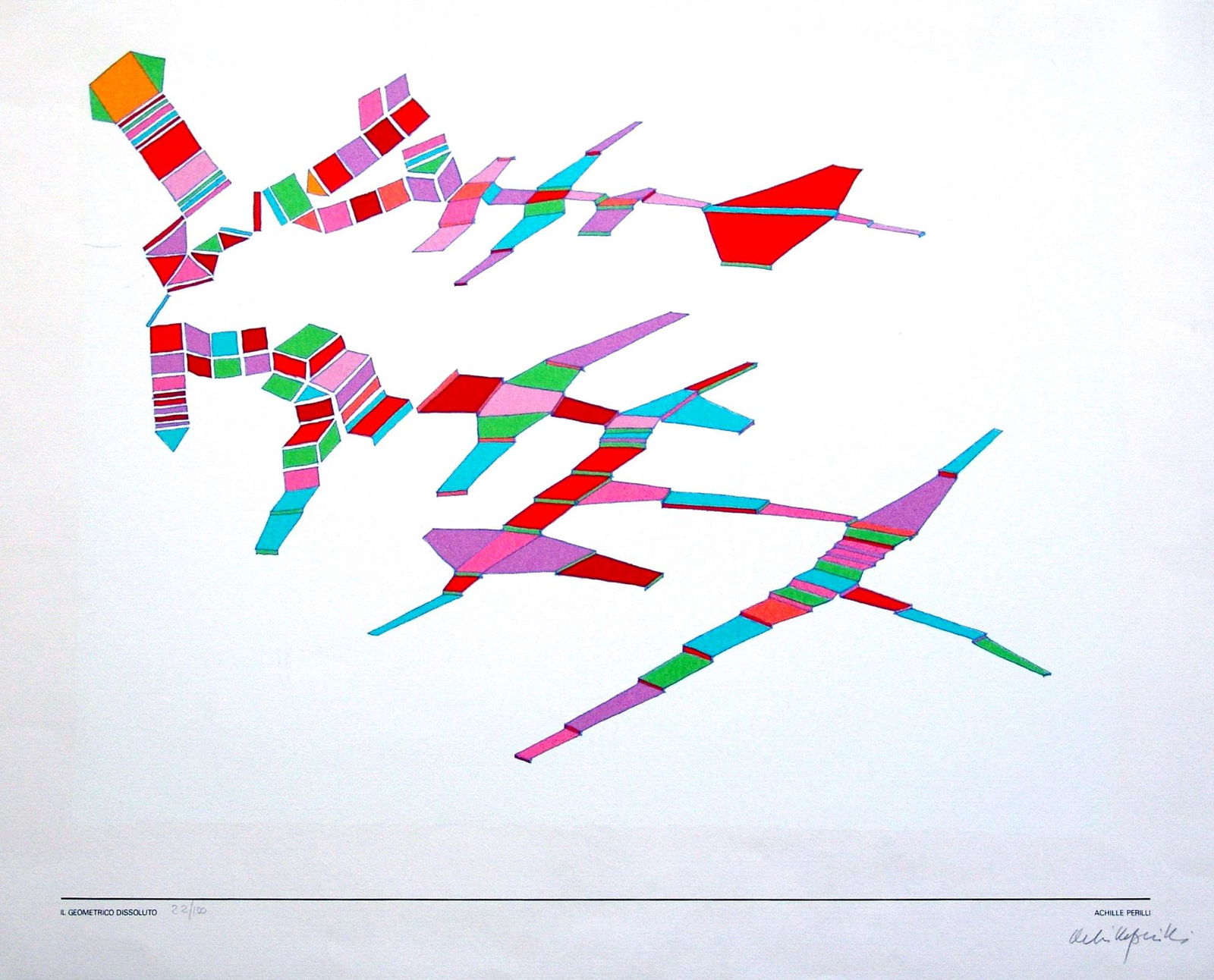 ACHILLE PERILLI (1927, Roma) [Italia] "Il geometrico: litografia, 68x84 cmes. 22/100, firma dell'artista in basso a destracertificato di autenticità Picenum