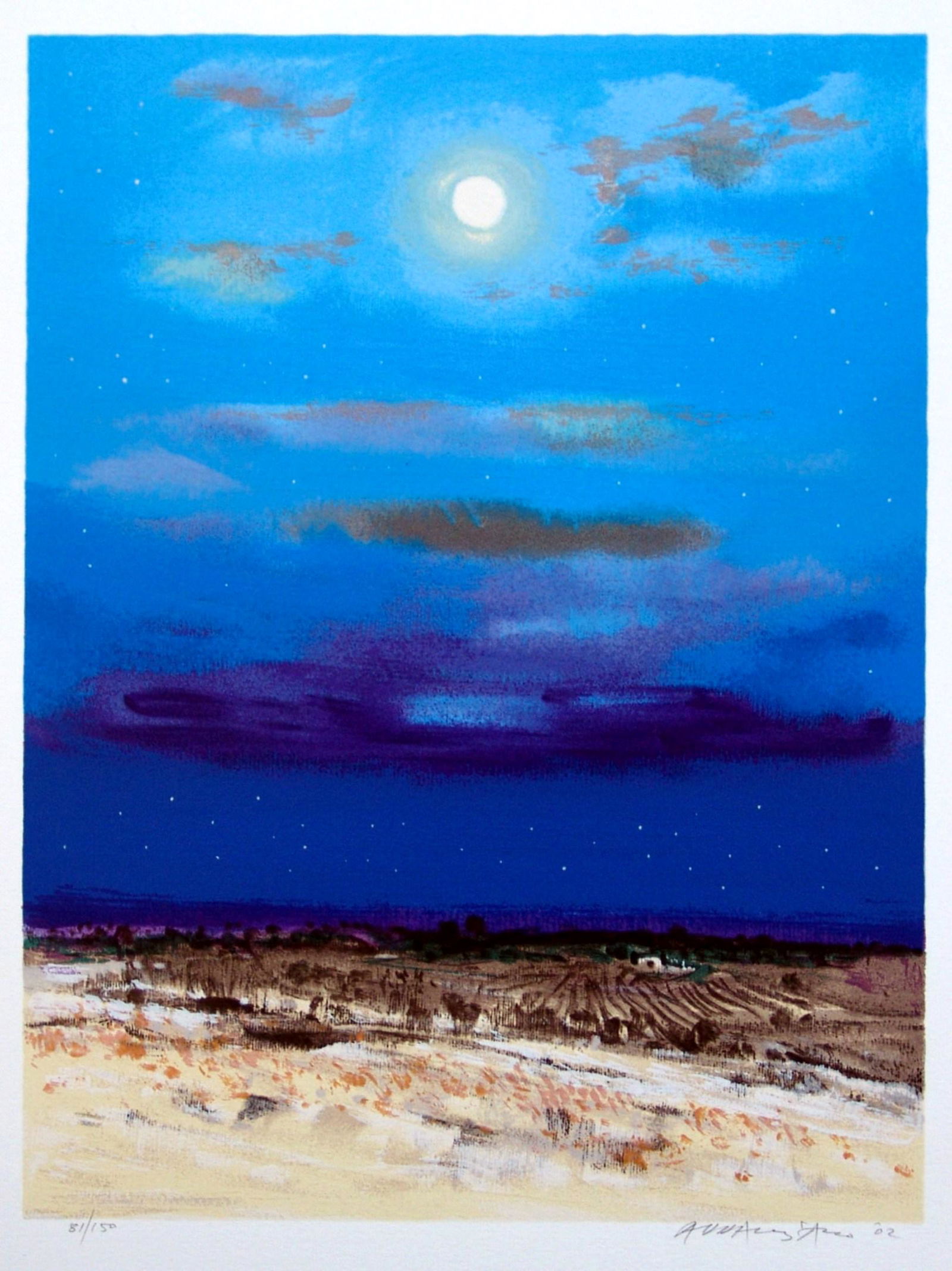 NATALE ADDAMIANO, Notte d'estate, 2002: NATALE ADDAMIANO(1943, Bitetto) [Italia]"Notte d'estate" 2002serigrafia, 70x50 cmes. 81/150, firma dellâ€™artista in basso a destracertificato di autenticitÃ Picenum, opera pubblicata in "Adda