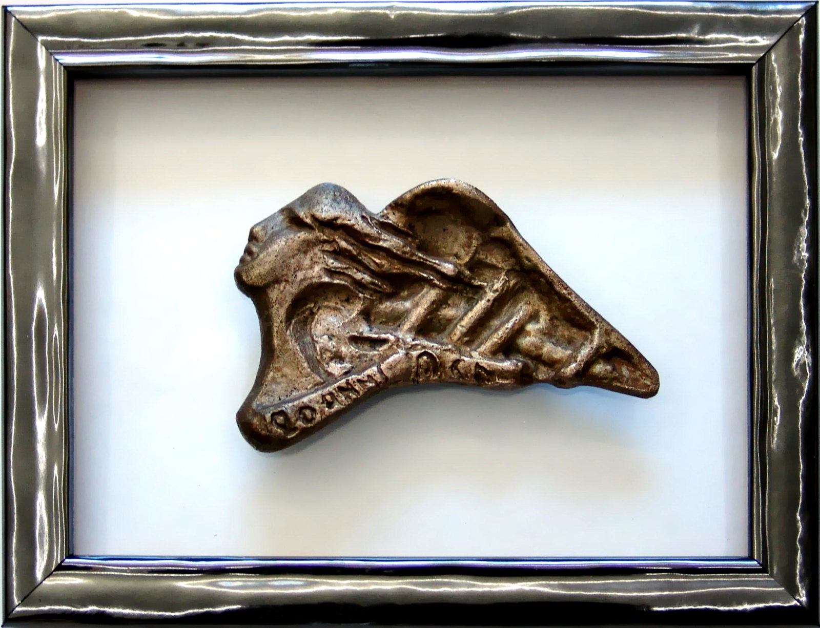 GIUSEPPE MARINUCCI, 20 anni A.S.A.: GIUSEPPE MARINUCCI(1925, Ascoli Piceno - 1981, Ascoli Piceno) [Italia]"20 anni A.S.A."scultura in bronzo, 7x11x2 cmfirma dellâ€™artista incisa sul retrocertificato di autenticitÃ Picenum