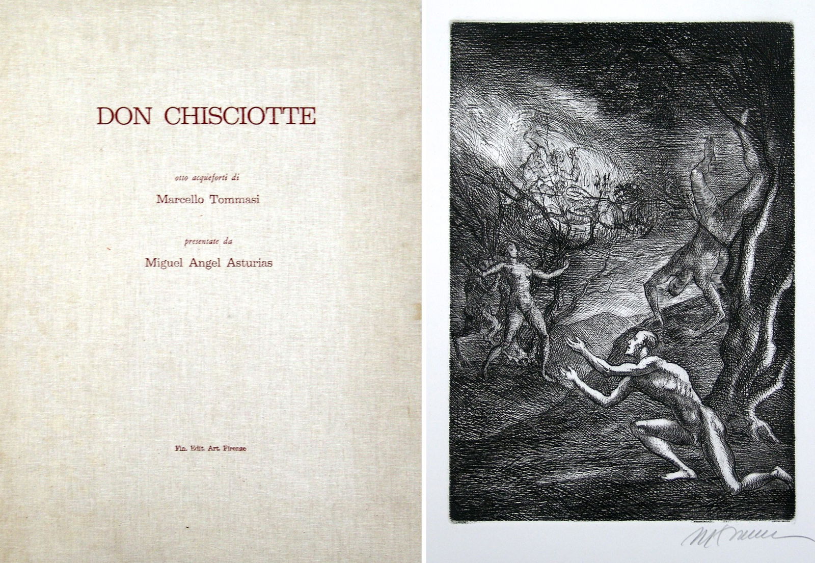 MARCELLO TOMMASI, Don Chisciotte, 1976: MARCELLO TOMMASI(1928, Pietrasanta - 2008, Camaiore) [Italia]"Don Chisciotte" 1976acquaforte, 64x48 cm cad.tiratura 150 esemplari, cartella con 5 acqueforti firmate dallâ€™artista, edizione Fin.E