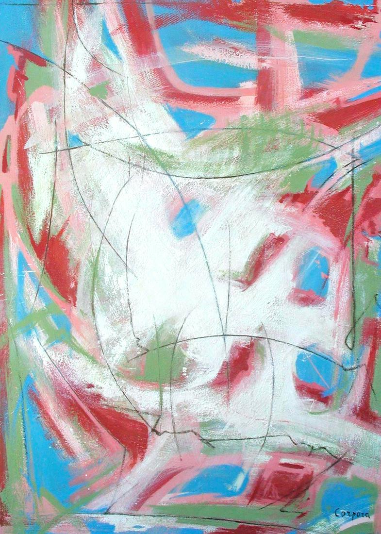 ANTONIO CORPORA, Composizione, 1956: ANTONIO CORPORA(1909, Tunisi - 2004, Roma) [Italia]"Composizione" 1956olio, sabbia e graffiti su cartone, 97,5x71 cmfirma dellâ€™artista in basso a destra, opera con cornicecertificato di autenti