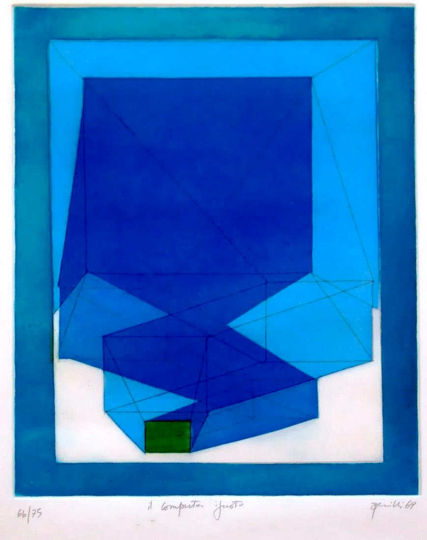 ACHILLE PERILLI, Il computer ignoto, 1969: ACHILLE PERILLI (1927, Roma - 2021, Orvieto) [Italia] "Il computer ignoto" 1969 acquaforte acquatinta, 41,7x32,3 cm es. 66/75, f.to foglio 65x50 cm, firma dell'artista in basso a destra opera pubblica