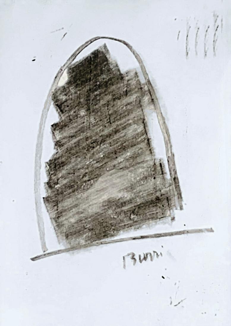 ALBERTO BURRI, Bella, ma non ho tempo di ascoltarla,: ALBERTO BURRI (1915, Città di Castello - 1995, Nizza) [Italia] "Bella, ma non ho tempo di ascoltarla" 1982 carboncino su carta, 18x13 cm firma dell’artista in basso a destra e sul retro, ti