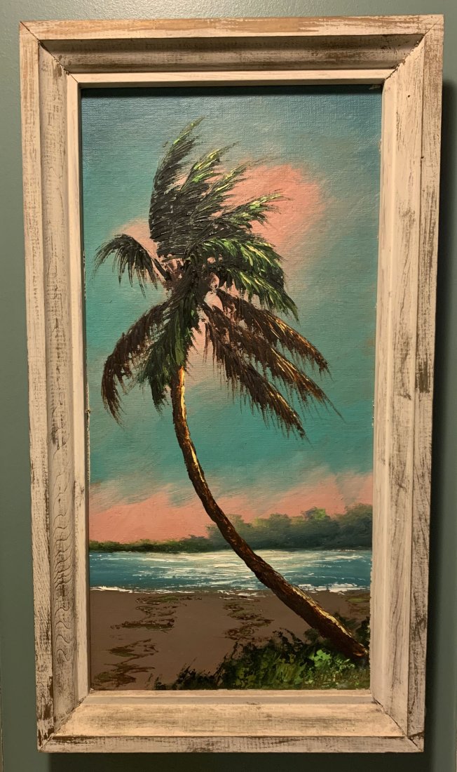 Lemuel Newton - Florida Highwaymen -Palm- Oil: Palm Tree by Lemuel Newton (born 1950) is an oil on board by Lemuel Newton (born 1950) from the Florida Highwaymen artists. This is the sister painting from our prior auction of Newton's Palm that sol