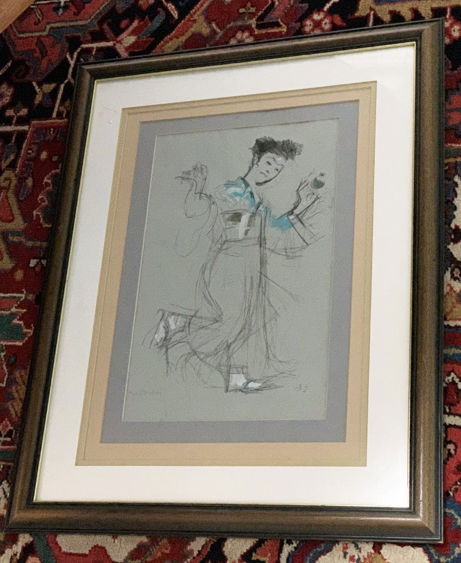 Jack Levine - Tokyo Waitress 1970 - Graphite Watercolor: Tokyo Waitress is a graphite watercolor done by Jack Levine in 1970 in France. Levine hand wrote the title on left bottom and initialed on bottom right. Various description of artwork including handwr