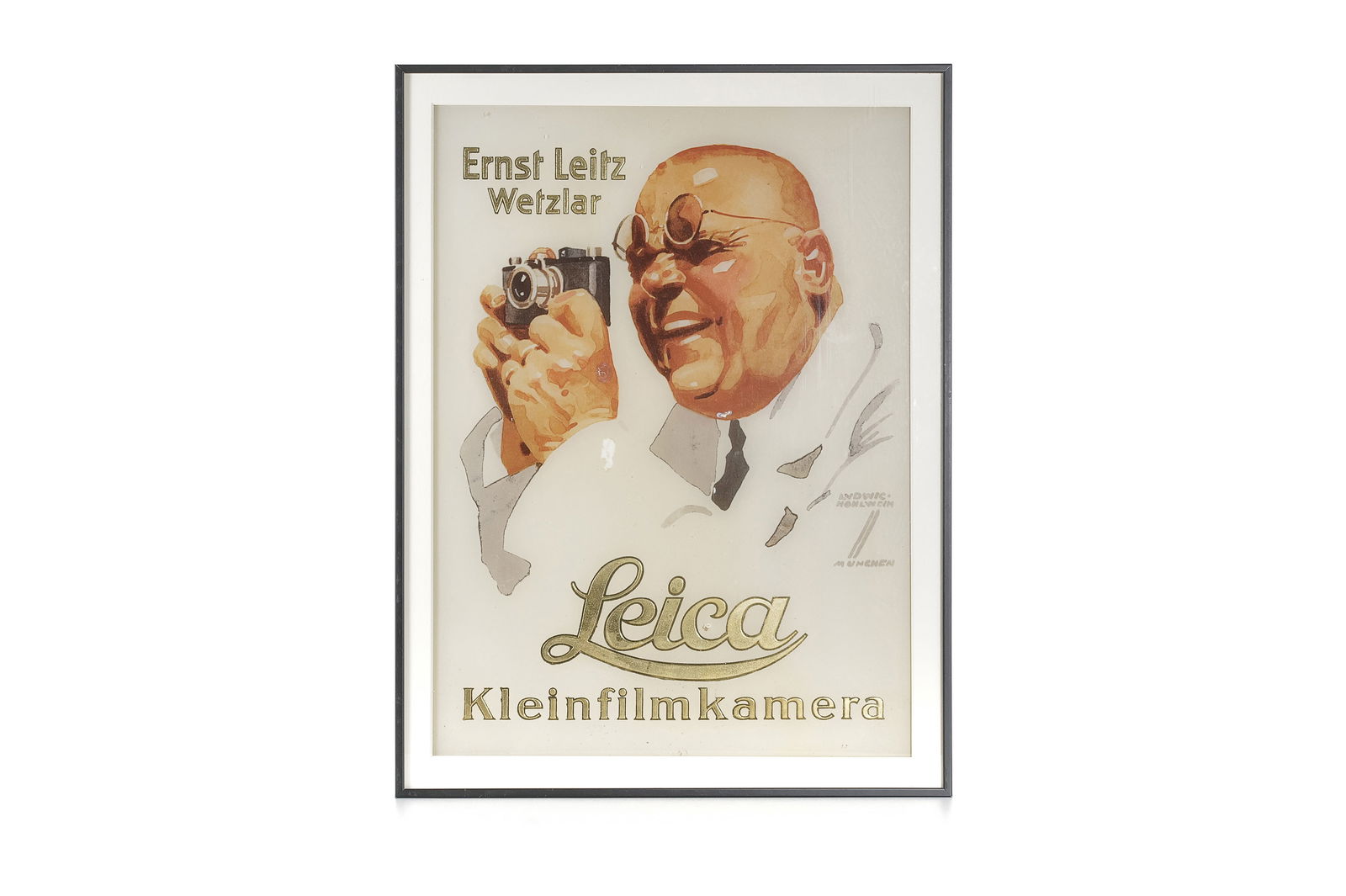 Ludwig Hohlwein Glass Advertising Sign "Leica Kleinfilmkamera" * (1 of 4)