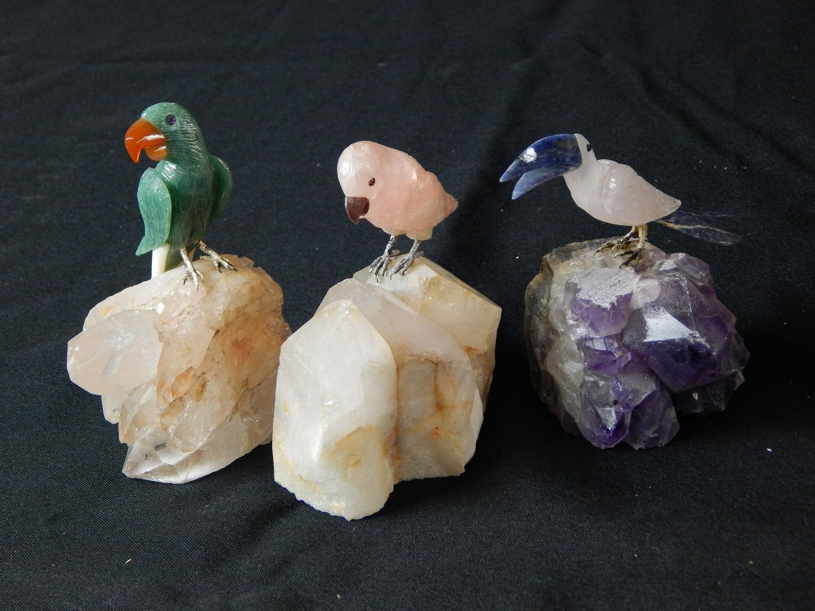 (3) Hand carved Birds on Geodes (1 of 2)