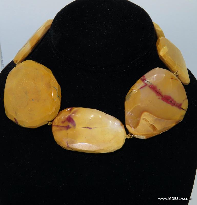 Carmel Jasper Choker with 14k clasp: Carmel Jasper Choker with 14k clasp. This piece is beautiful, but shows 2 locations where the stone has broken and has been repaired. 238g Total Weight. 16.5x2x2