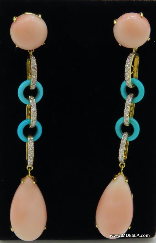 18k Pink Coral Earrings w/ Diamonds (1 of 1)