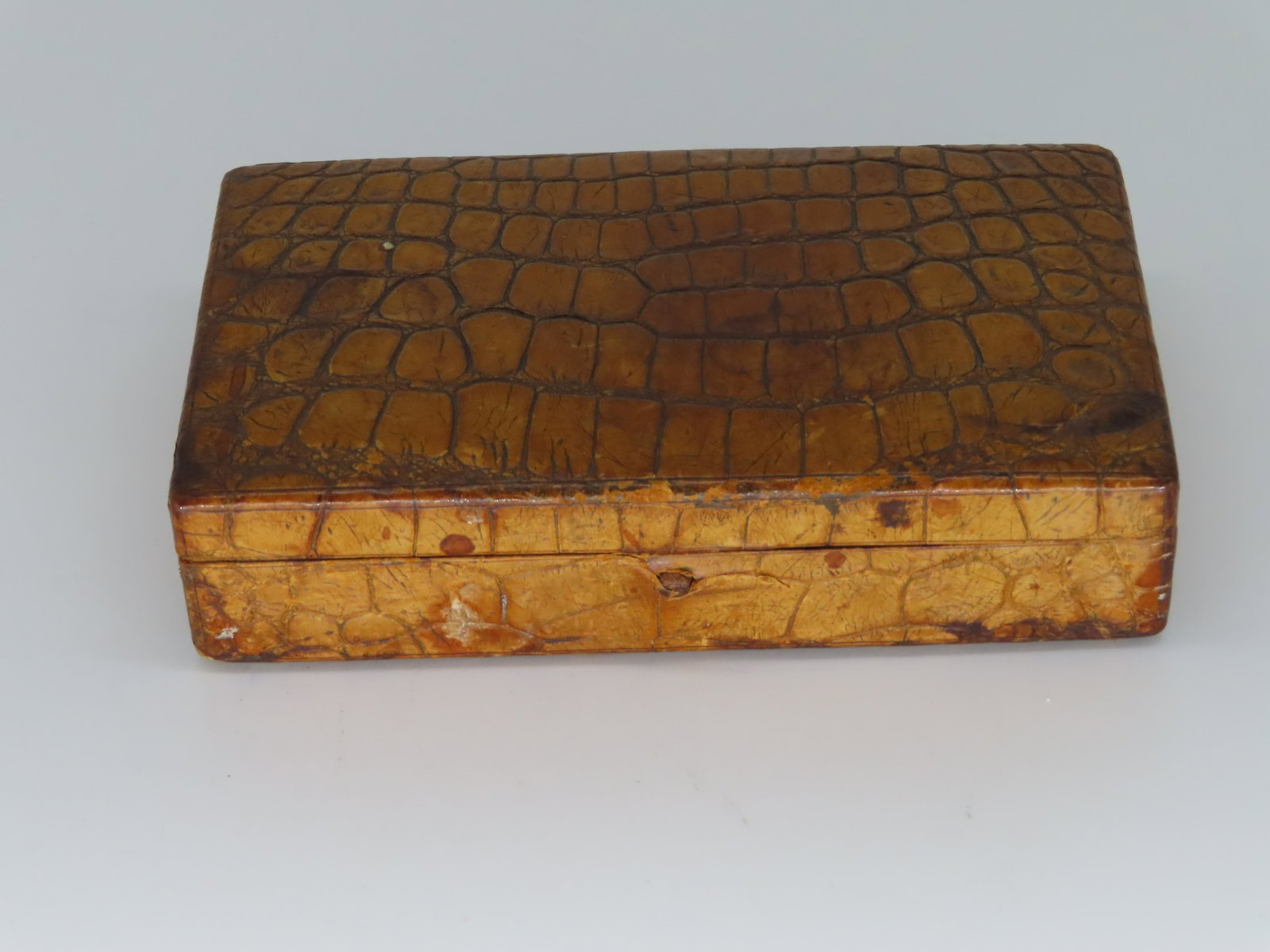 Small Crocodile and Leather Case: Small Crocodile and Leather Case with velvet inlay. Possibly a pen holder. 3.5x6x1.5