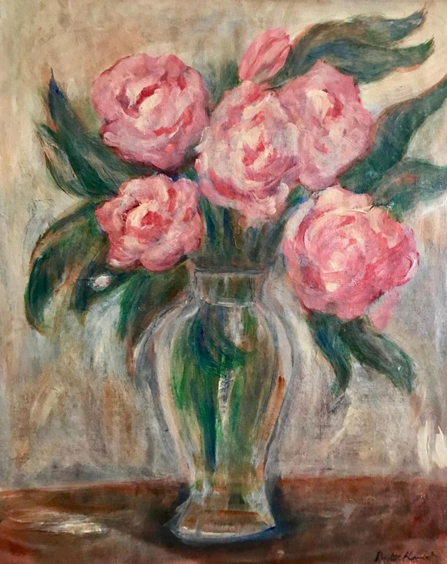 Berthe Morisot (Oil on Canvas) Style of: This Lot consist of a Oil on canvas painting signed on the lower Right Margin. Depicting a flowers vase 23 x 19 Inches Oil on Canvas.