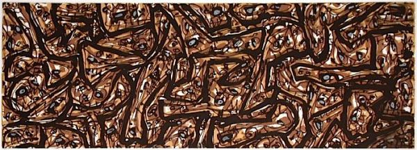 SAURA, ANTONIO, handsigned etching: this is an original handsigned etching by Antonio SAURA on arches paper, titled "asedio", handsigned and numbered 34/75, size : 50 x 105,7 cm for the sheet and 31,7 x 90,4 cm for the plate, printed in
