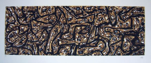 SAURA, ANTONIO, handsigned etching: Large original etching (aquatint) by Antonio SAURA, handsigned and numbered 35/75, papersize : 50 x 106 cm, image size : 32 x 90 cm, Catalogue raisonné Cramer Réf. 332, made in 1980