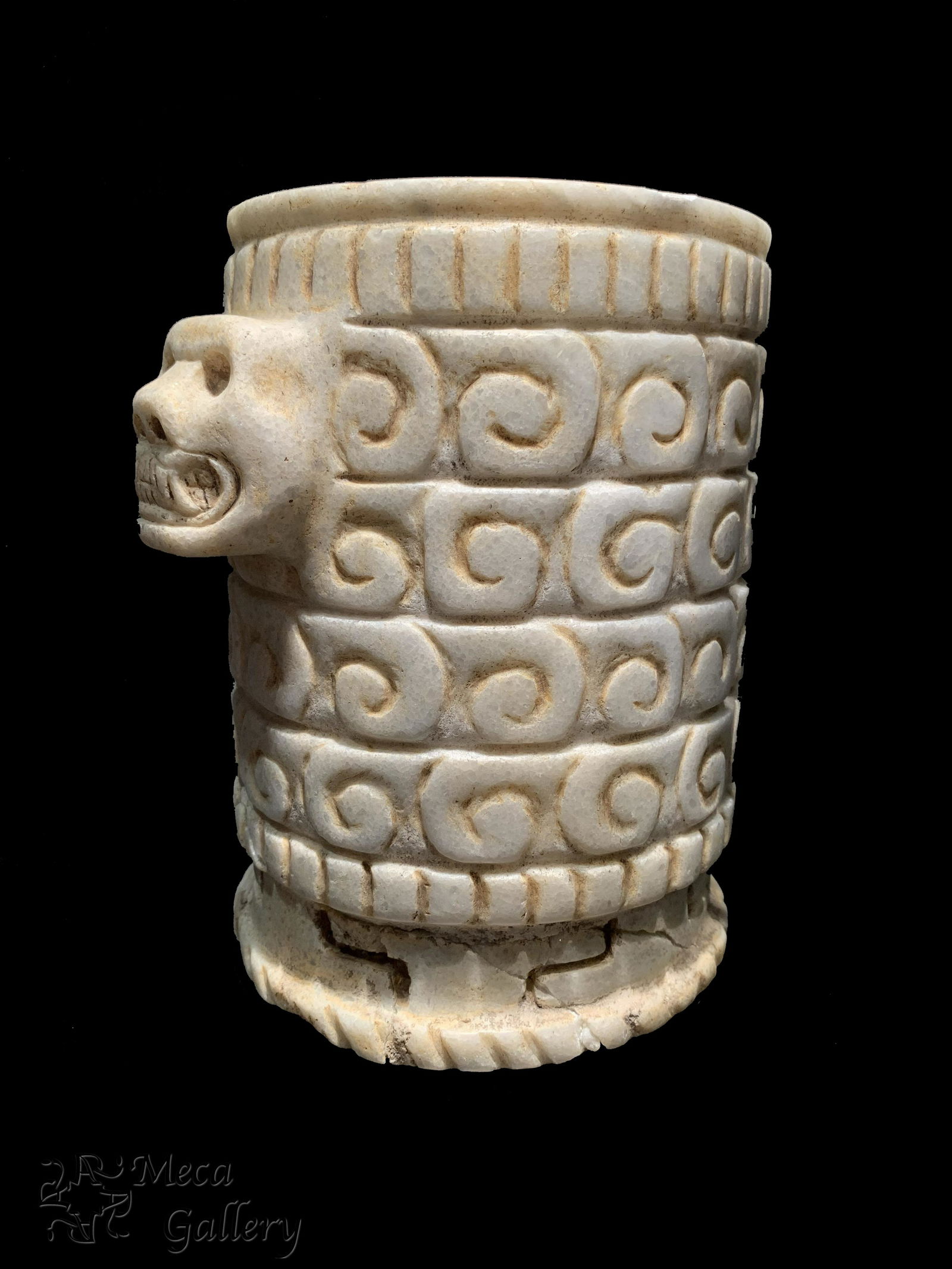 Pre-Colombian Ulúa Marble Bowl, Feline Effigy Handlels (1 of 16)